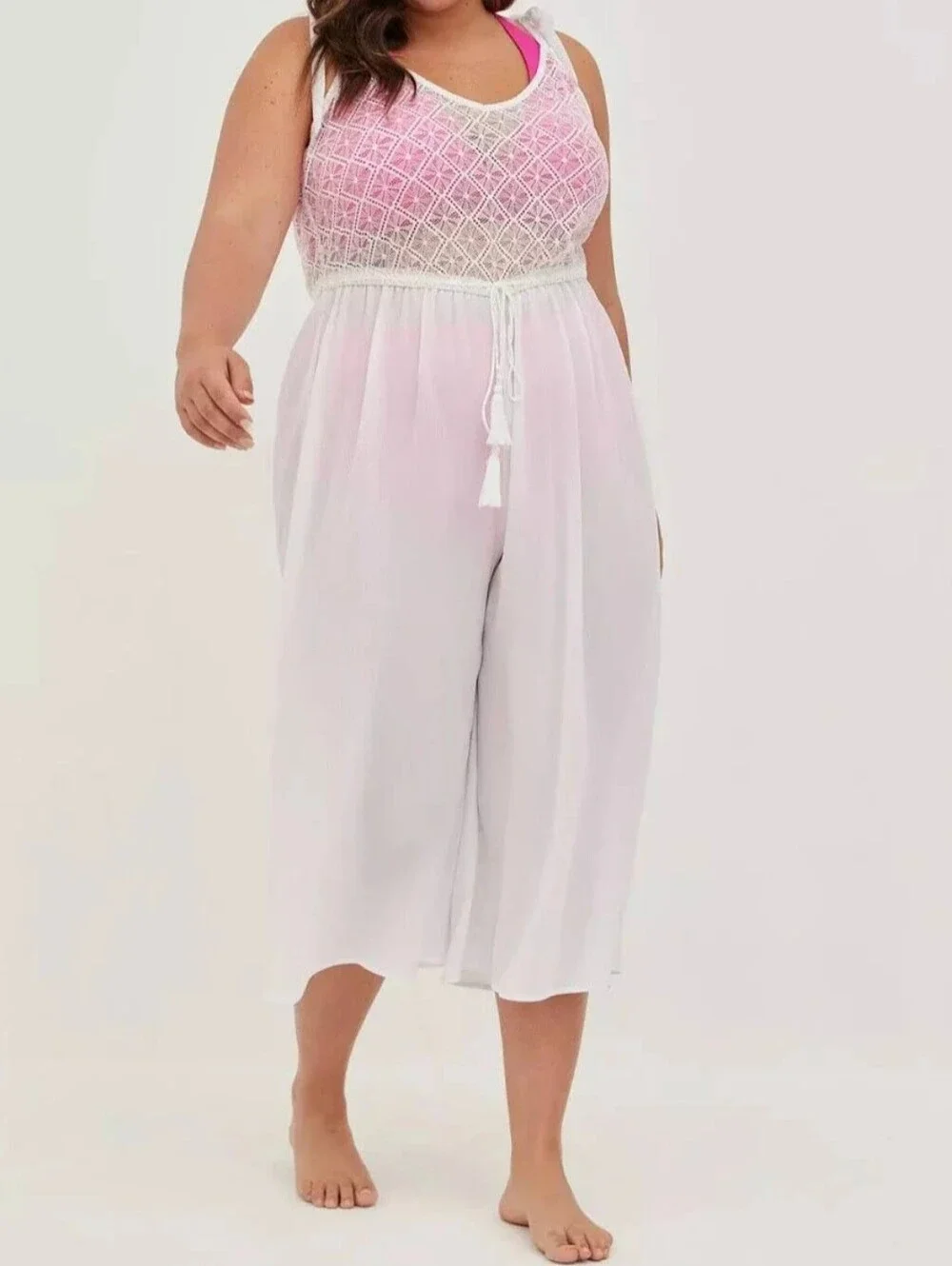 Torrid White Crochet Bodice Chiffon Jumpsuit Swim Cover Up NWOT Size 2 2X 18 20